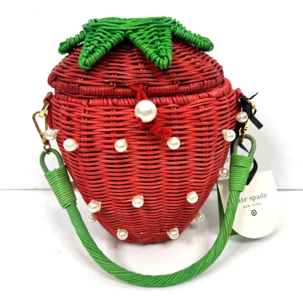 KATE SPADE NEW YORK x TARGET Strawberry Basket Bucket Bag NEW Red W Faux Pearls